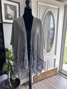 Gray Boho Tassel Open Front Women's Top